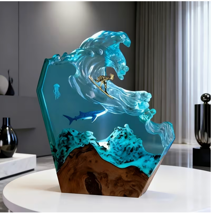 Ocean Surfing Whale Resin Lamp